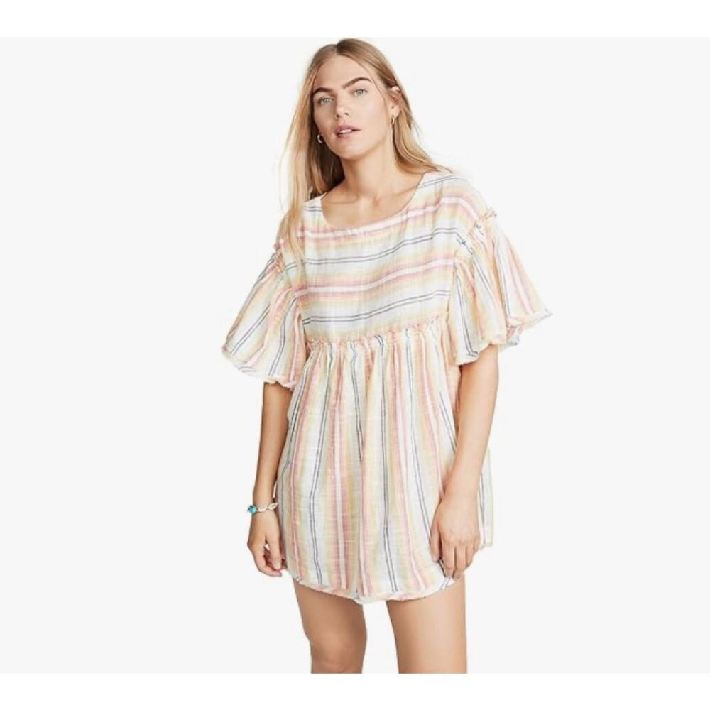 NWT Free People Summer Nights Striped Tunic Top Size XS Flutter Sleeve Boho Chic